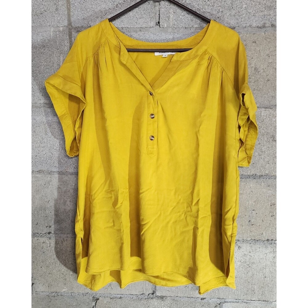Rose + Olive Pullover Short Sleeve Mustard Yellow Women's Blouse Size 1X